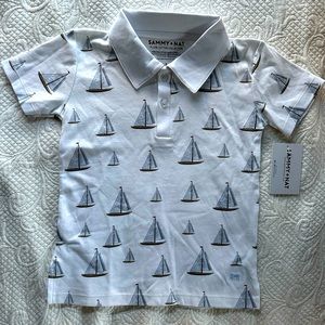 Sammy + Nat Boats Polo Short Sleeve Shirt with Sailboats. NWT